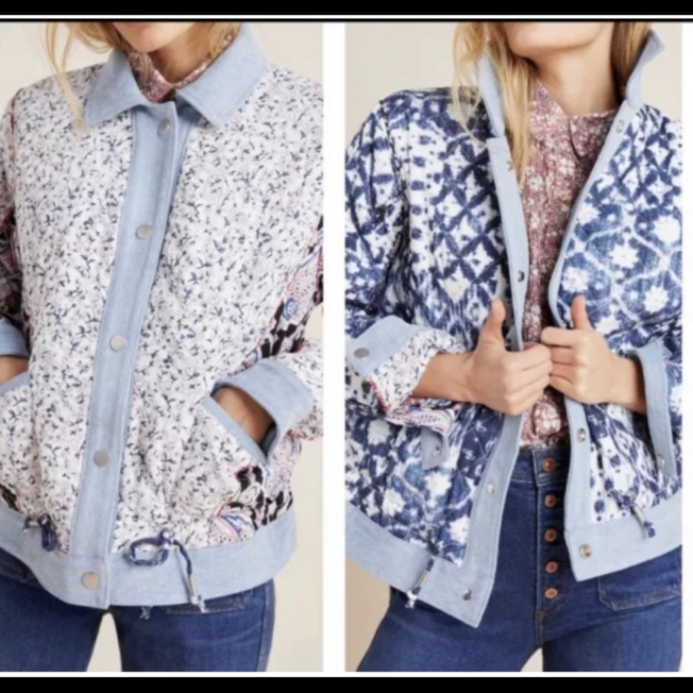 Quilted Reversible denim trim Patchwork Jacket, NWT
